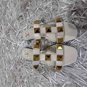 Valentino Cream Sandals with Gold Studs